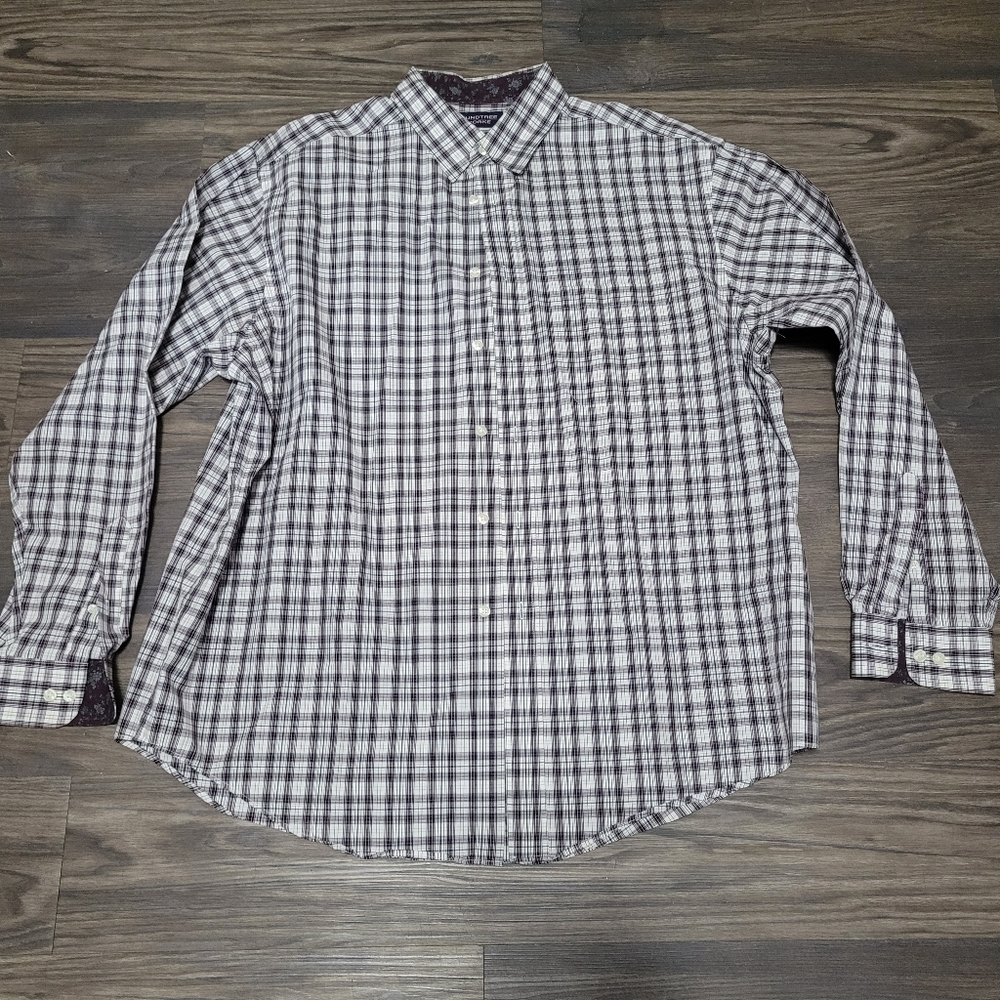 Men's Plaid Button-Down Shirt Roundtree & Yorke Dress XL